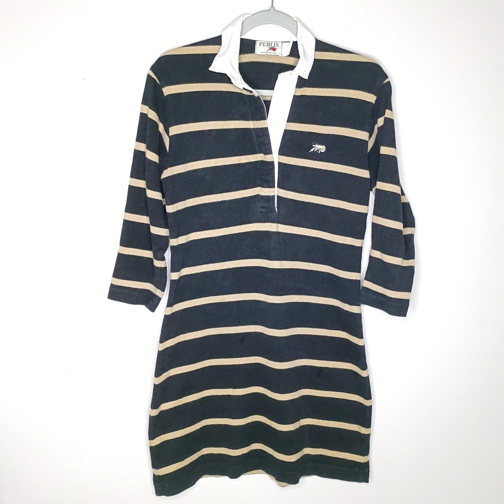 Vintage Rugby Dress Small Perlis black striped blokecore preppy USA